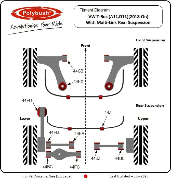 VW T-Roc Multi-Link (A11,D11) (2018-On) suspension bush diagram