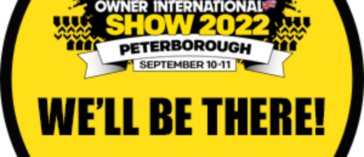 Circular promotional sticker for the Land Rover Owner International Show 2022 in Peterborough, on 10-11 September, with the text "will you be there?" on a yellow background.