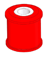 3d rendering of a cylindrical red object with a recessed white circular top, resembling a simplified component or canister.
