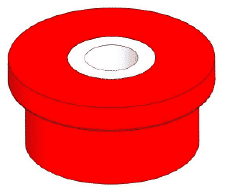 A simple 3d illustration of a red cylindrical object with a central hole, reminiscent of a washer or spool, portrayed on a white background.