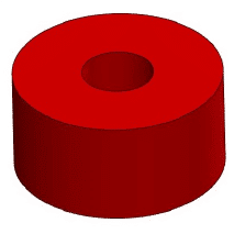 A 3D red cylindrical shape with a smaller circular aperture at the top centre, on a plain white background.