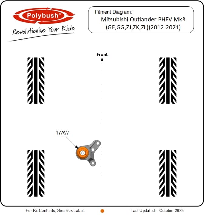 Mitsubishi Outlander Mk3 PHEV (GF,GG,ZJ,ZK,ZL)(2012-2021) suspension bush diagram