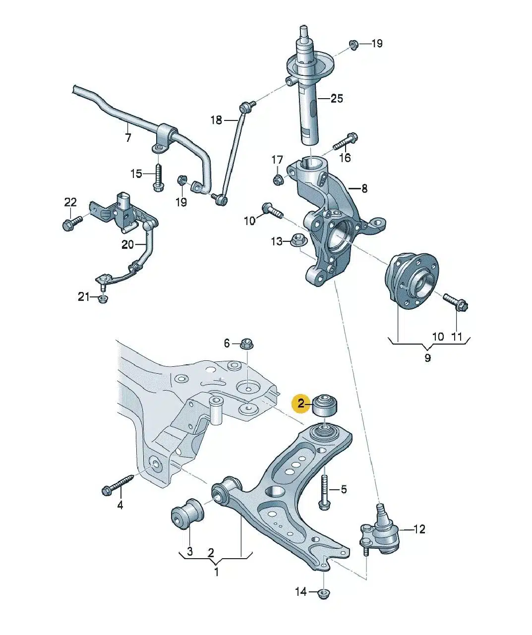 Location of OEM Reference: 1K0-407-183-P, 1K0-407-183-M, 5C0-407-183-A, 5Q0-407-183-D, 5Q0-407-183-E, 5Q0-407-183-J Replace with Polybush 44EX for a fit & forget solution